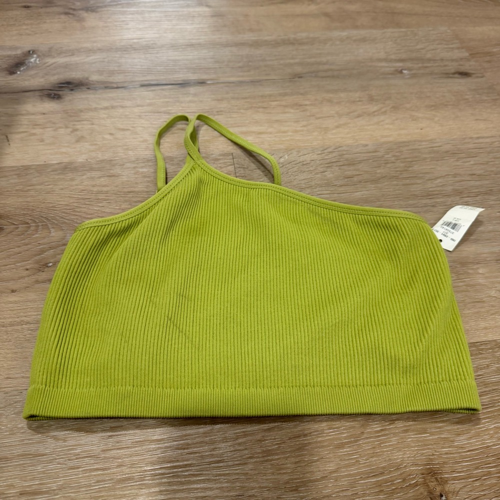 Aerie Ribbed Seamless One Shoulder Crop Top Lime Green Womens Size Large NWT